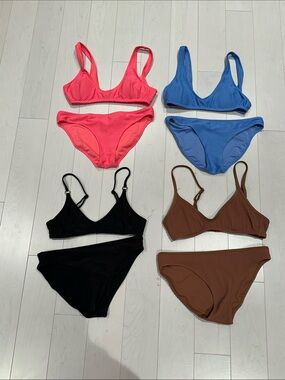 Aerie lot of 4 Ribbed Bikini Sets - Coral, Blue, Black, Brown - size small